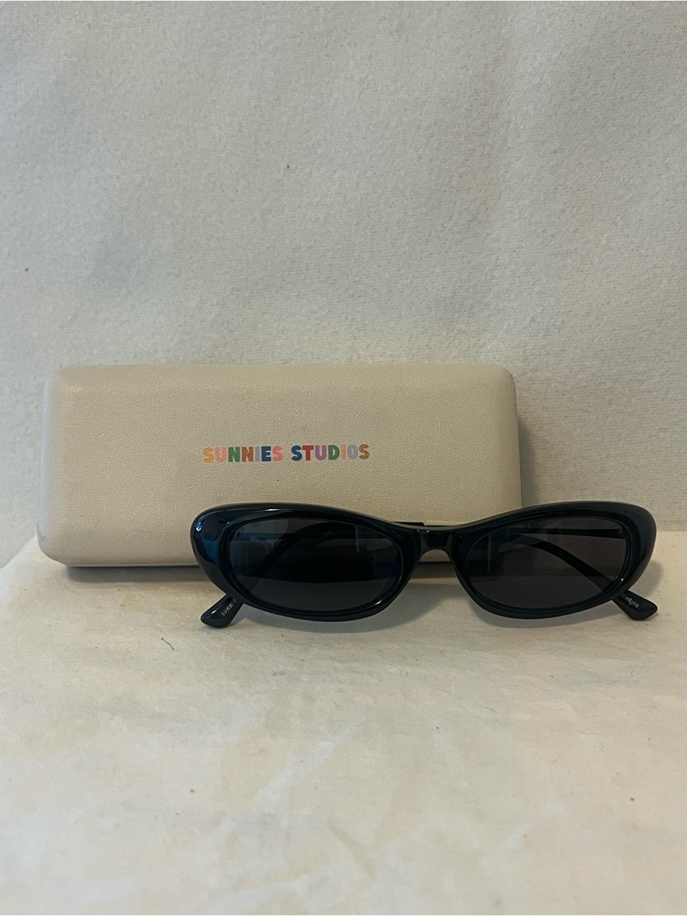 Black Slim Oval Sunglasses